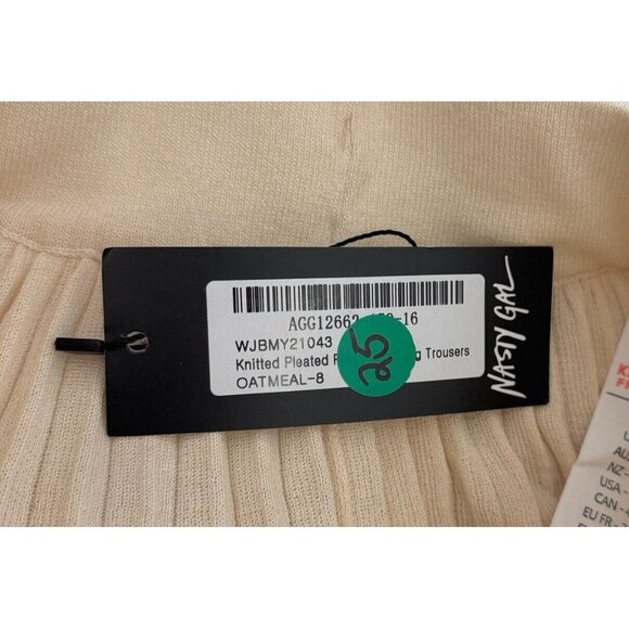 NWT Nasty Gal Ostmeal Knitted Pleated Wide Leg Trousers Elastic High Waist Sz 4 - Picture 6 of 11